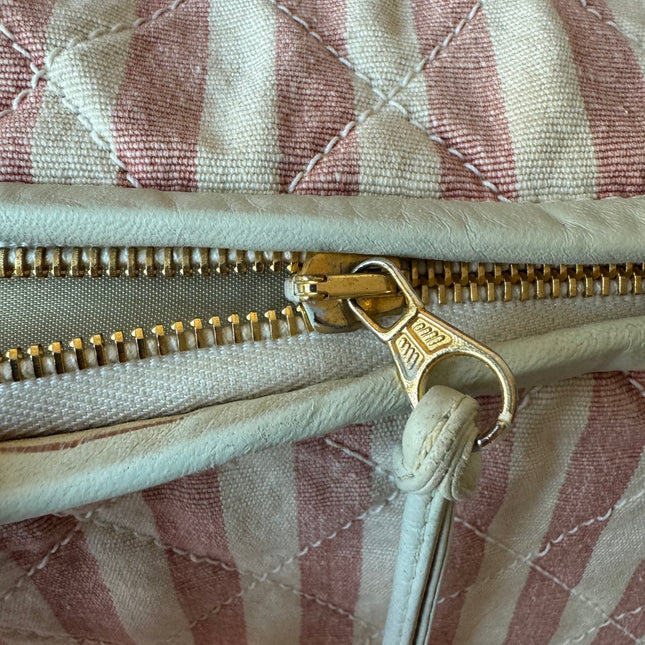 Chanel Vintage XXL Maxi Pink Striped Travel Flap Bag Canvas Gold Hardware