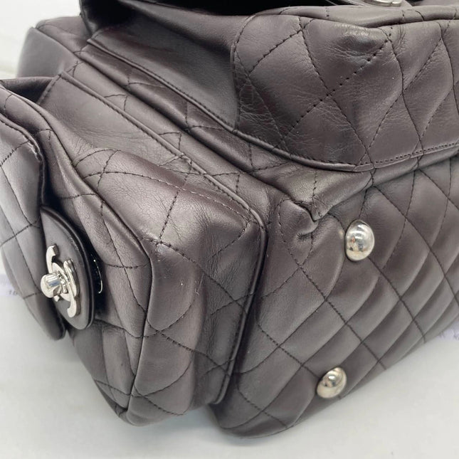 Chanel Cambon Large Dark Brown Calfskin Leather Double Strap Handbag