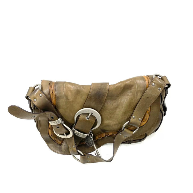 Dior Vintage Gaucho Large Brown Leather Crossbody Bag 36cm