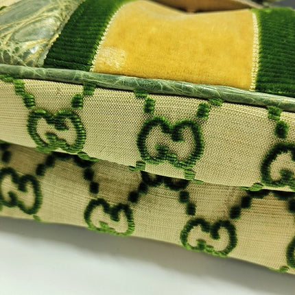 Gucci Jeweled Dragon Bag Green Crocodile and GG Velvet Bamboo Chain Strap Shoulder Bag