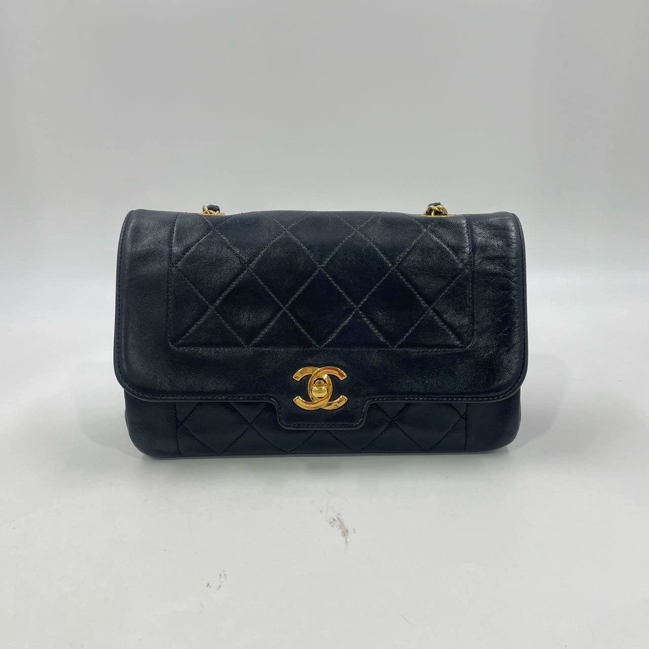 Chanel Diana CC Flap Bag Small Vintage Black Lambskin Leather with 24k Gold HW, 1989-1991