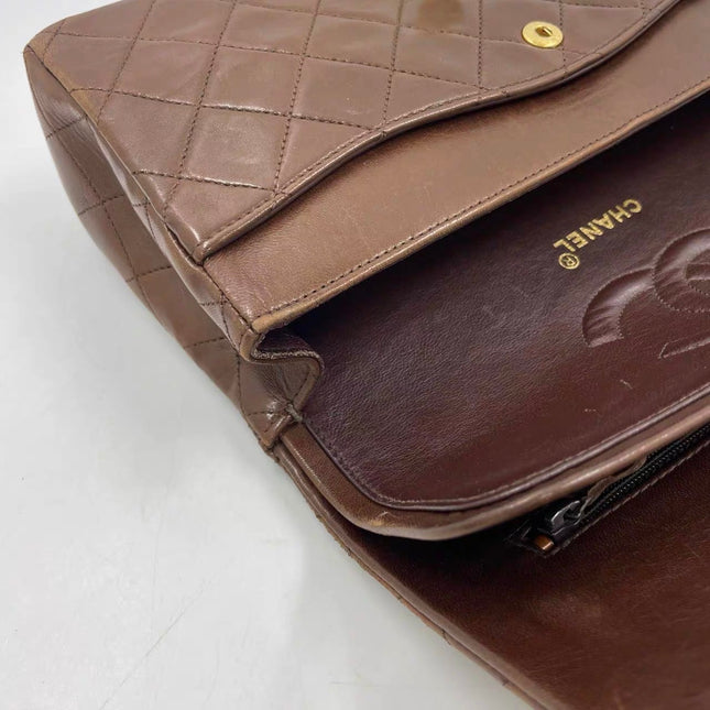 Chanel Classic Flap Rare Vintage Medium Brown Lambskin Leather 24k Gold Hardware 1989-1991