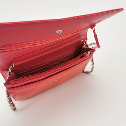 Sold Chanel Wallet on Chain Classic Flap Coral Pink Patent Leather