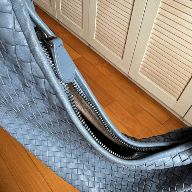 Bottega Veneta Veneta Ash Blue Navy Intrecciato Leather Bag 40cm
