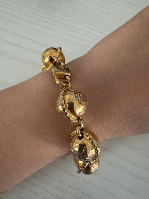 Celine 1990s Gold-tone Triomphe Planet Link Charm Bracelet