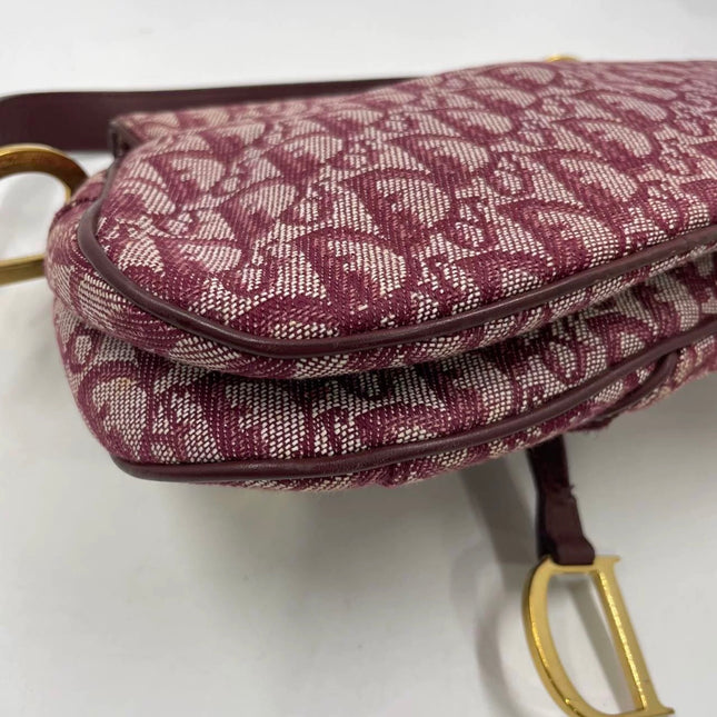 Dior Vintage Double Saddle Burgundy Oblique Monogram Canvas Gold Hardware