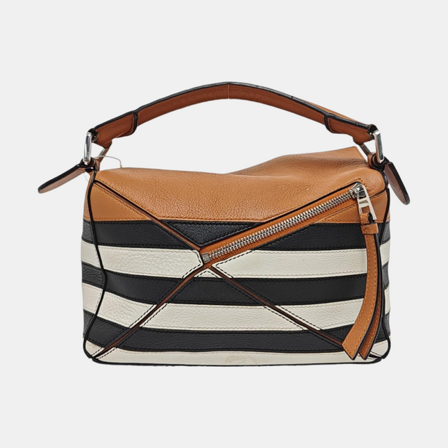 Loewe Puzzle Small Black White Brown Stripes Crossbody Bag 2019