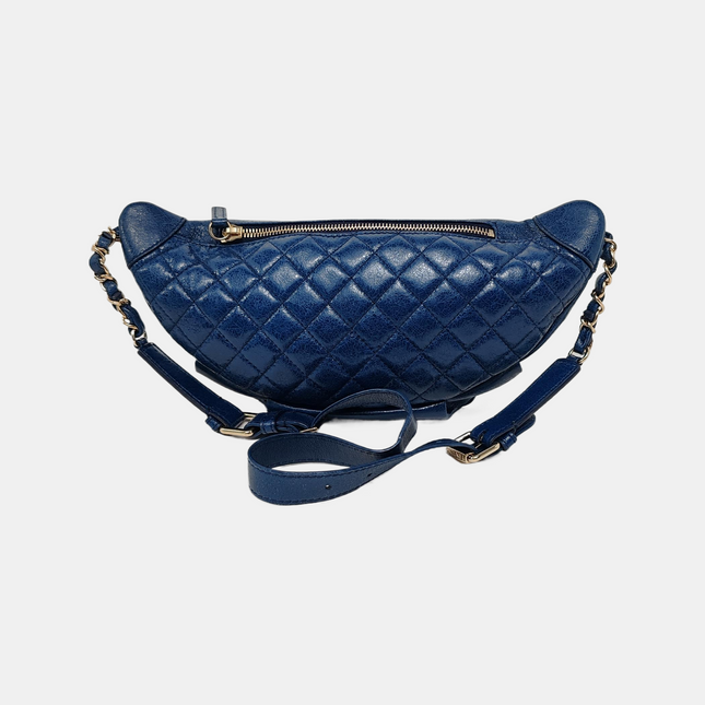 Chanel Belt Bag Navy Shiny Calfskin Skin Leather Gold-tone Hardware