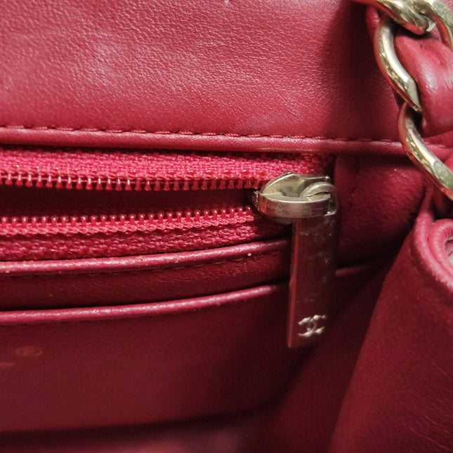 Chanel Classic Flap Mini Square Red Lambskin Leather Gold Hardware