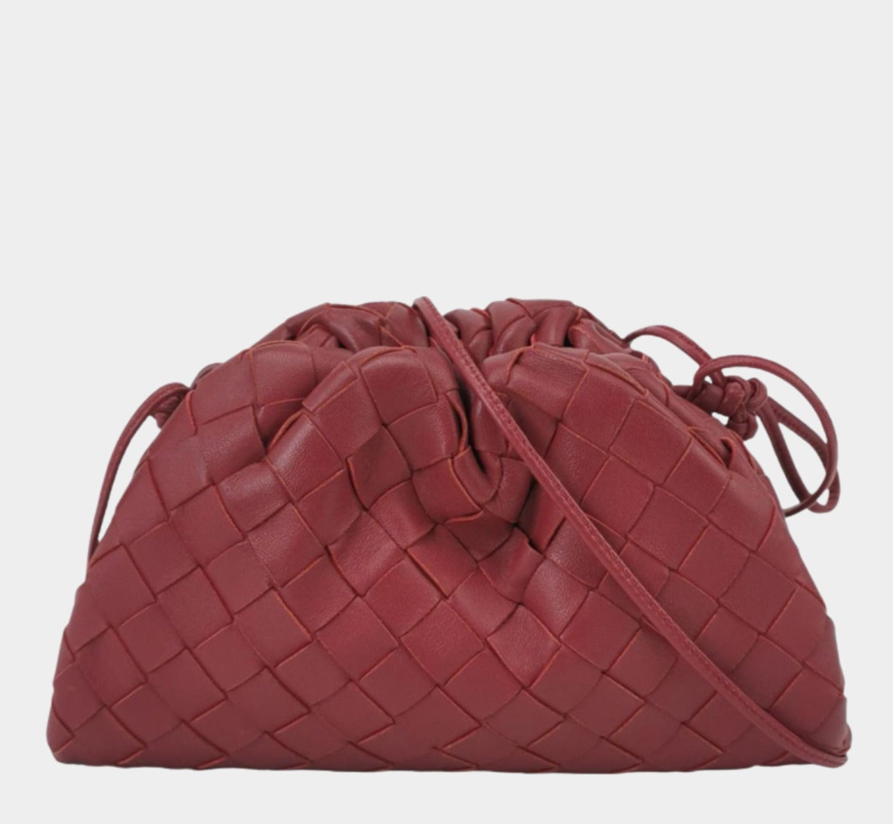 Bottega Veneta Pouch Mini Intrecciato Burgundy Lambskin Leather Crossbody Bag-Luxbags