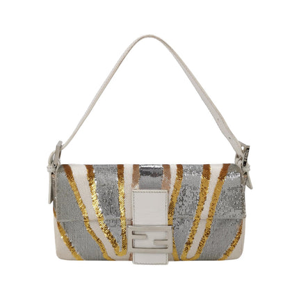 FENDI Baguette 1997 Zebra-Stripe Sequin White and Silver