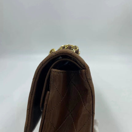 Chanel Classic Flap Rare Vintage Medium Brown Lambskin Leather 24k Gold Hardware 1989-1991