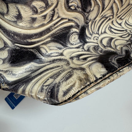 Fendi Mamma Baguette Blue White Flower Embossed Shoulder Bag