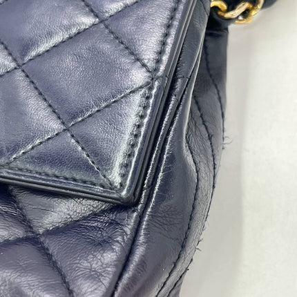 Chanel Vintage Classic Flap Mini Navy Lambskin Mega CC Logo 24k Gold HW, 1989-1991