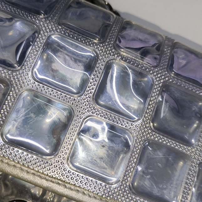 Chanel Ice Cube Chocolate Bar Classic Flap Metallic Silver PVC with Leather