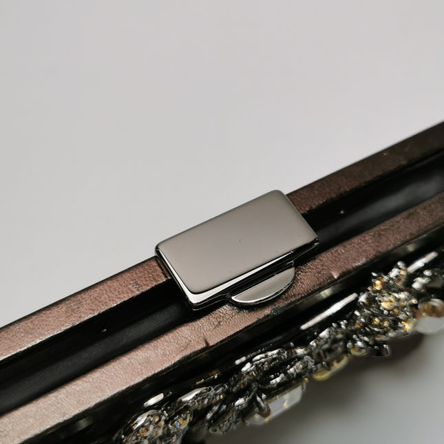 Valentino Flower And Crystal Embellished Metallic Copper Lambskin Leather Clutch