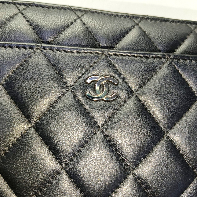 Chanel Wallet on Chain Classic Flap Black Lambskin Leather Silver Hardware