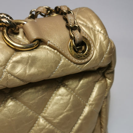 Chanel Paris Bombay Pondicherry Flap Bag Quilted Large Gold Shiny Calfskin Leather
