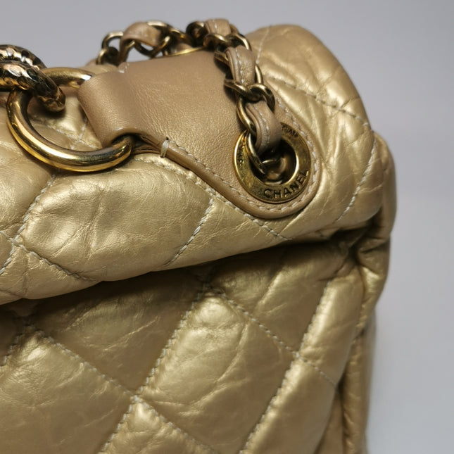 Chanel Paris Bombay Pondicherry Flap Bag Quilted Large Gold Shiny Calfskin Leather
