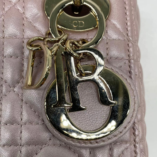 Lady Dior Mini 2016 Pearlescent Pink Lambskin Leather Gold Chain Strap