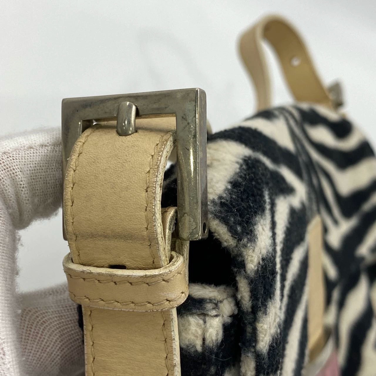 Fendi Baguette Black and White Zebra Print Fleece Red Buckle