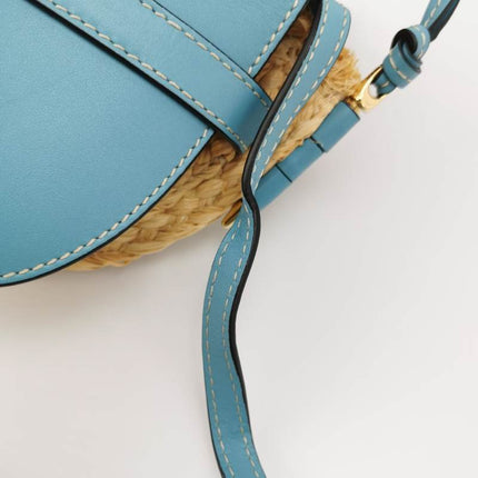 Loewe Gate Mini Blue Leather and Straw Crossbody Bag