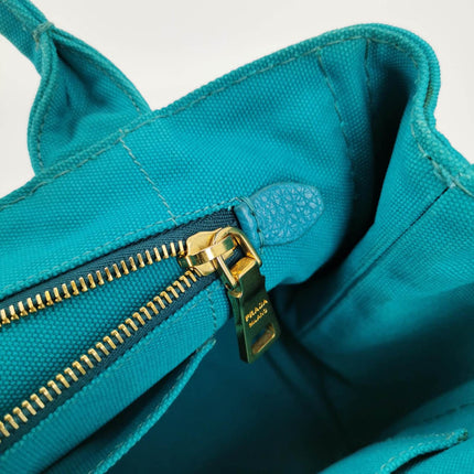 Sold Prada Canape Canvas Tote Small Blue Top Handle Bag
