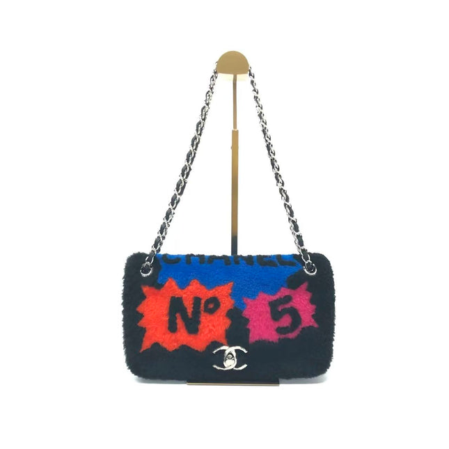 Chanel Medium Flap Bag Shearling and Leather Pop Art N.5 Silver Hardware