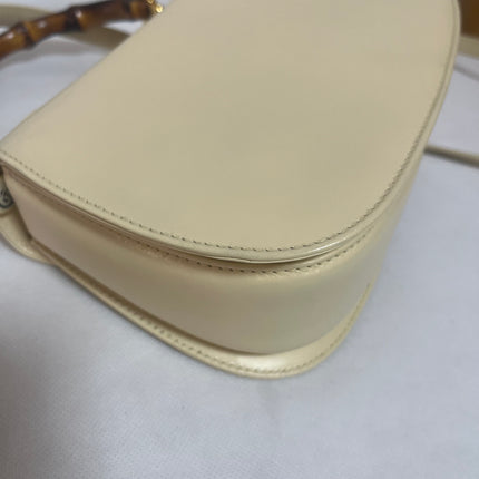 Gucci Bamboo 1947 Vintage Small White Box Leather Top Handle and Leather Strap Bag