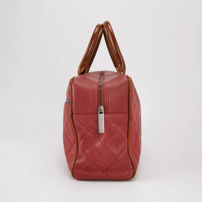 CHANEL Caviar Quilted Large Bowler Bag Red