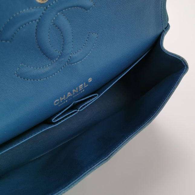 Chanel Timeless Classic Flap Medium Light Blue Caviar Leather Silver Hardware