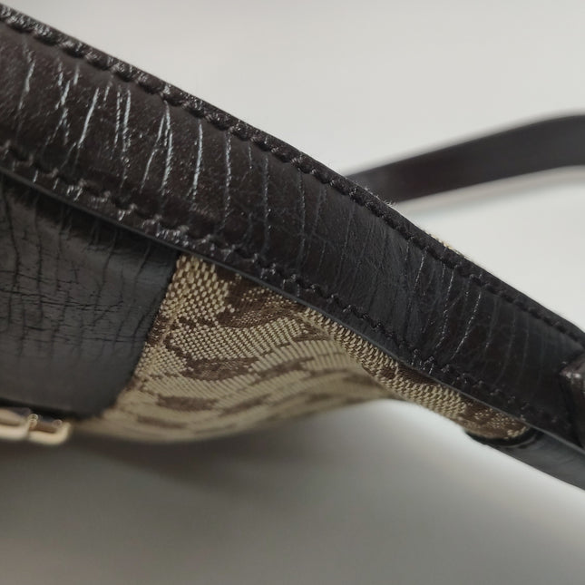 Gucci Large Vintage Brown Monogram and Leather Side Horsebit Shoulder Bag