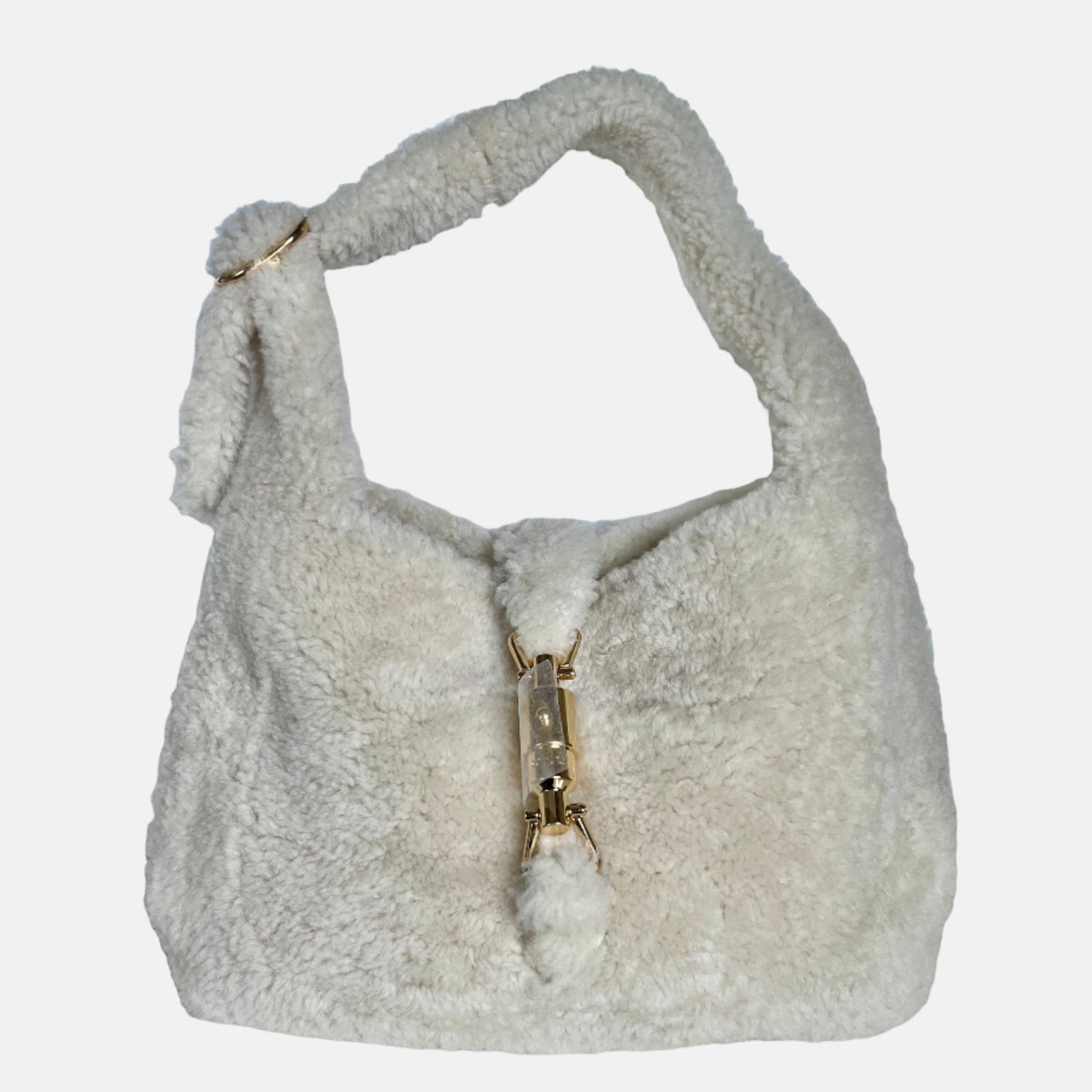 Gucci Jackie 1961 White Fluffy Shearling Bag Small-Luxbags