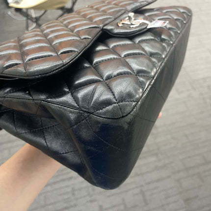 Chanel Classic Flap Jumbo Black Lambskin Leather Double Flap Silver Hardware 2012