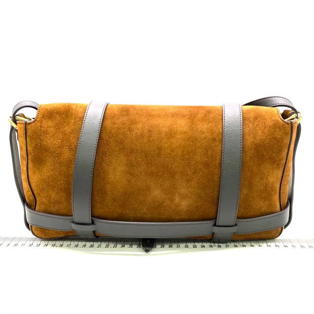 Fendi Baguette Brown Suede Leather Large Baguette Cage Removable Leather Belts