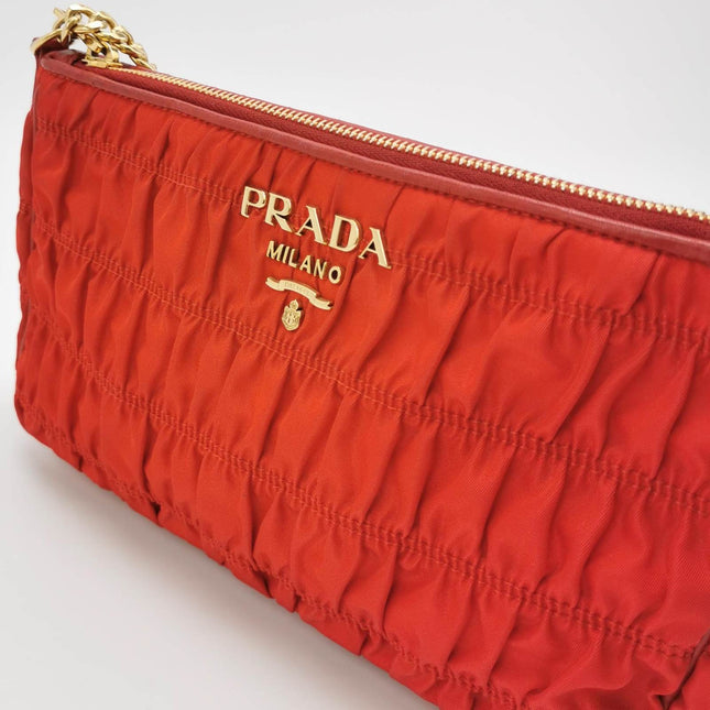 Sold Prada Tessuto Nylon Gaufre Crossbody Bag Red with Gold-tone Hardware