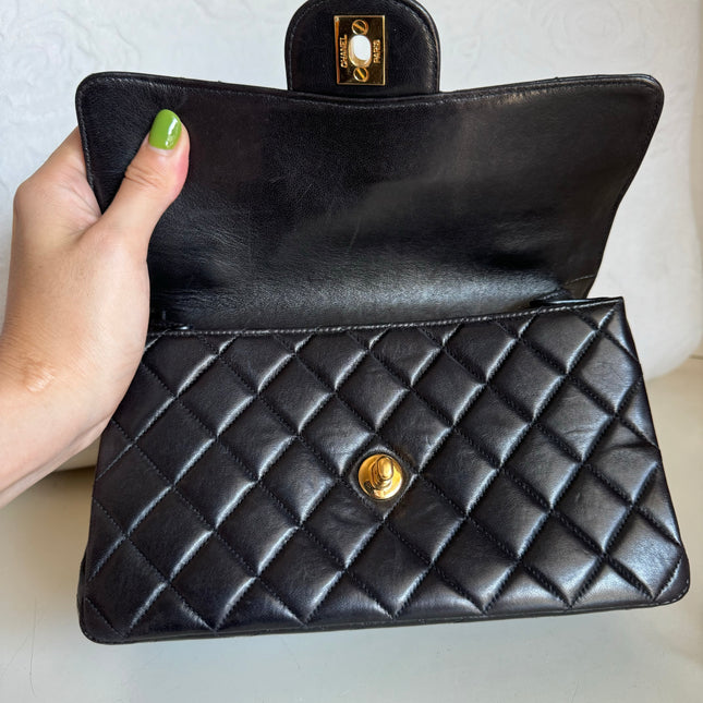 Chanel Double Sided Small Classic Flap Black Lambskin Leather 24k Gold Hardware, 1996-1997