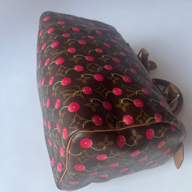 RARE Louis Vuitton x Takashi Murakami Speedy 25 Vintage Cherry on Monogram Handbag