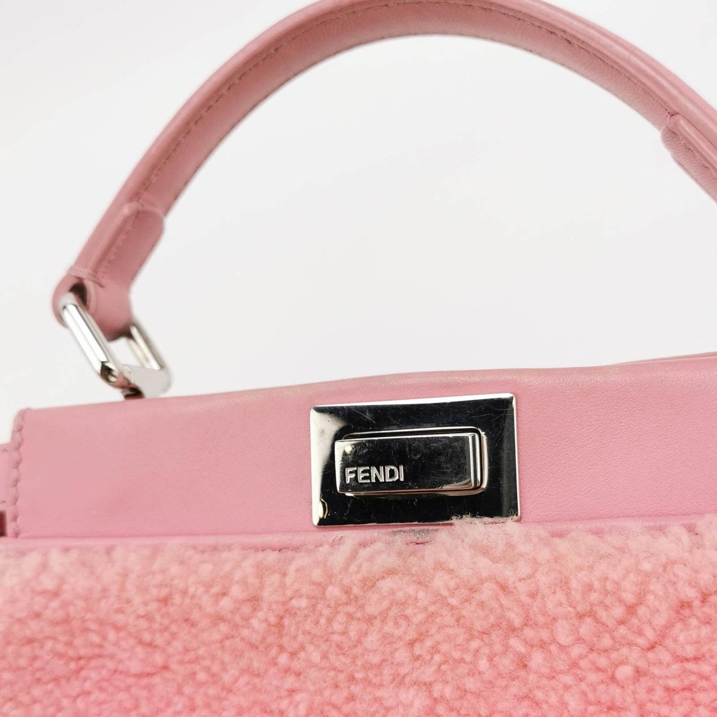 Fendi Peekaboo Small Pink Leather and Shearling Crossbody Bag