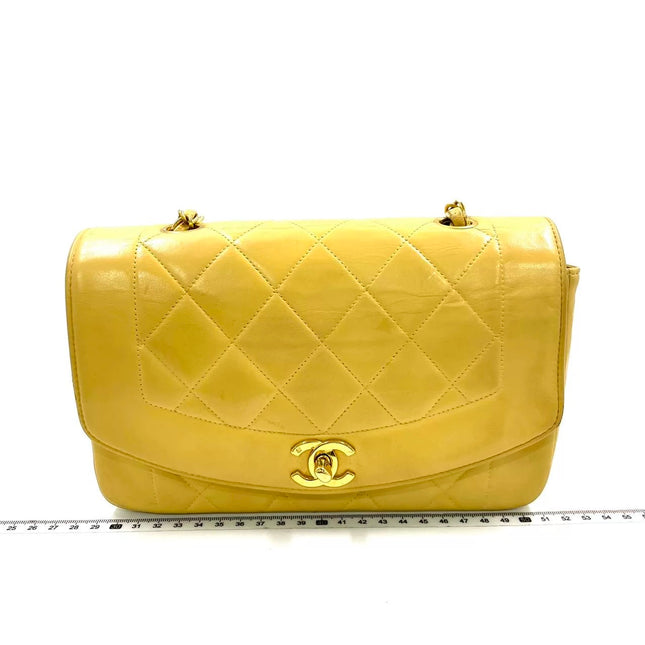 Chanel Diana CC Flap Bag Small Vintage Yellow Lambskin Leather with 24k Gold HW, 1991-1994