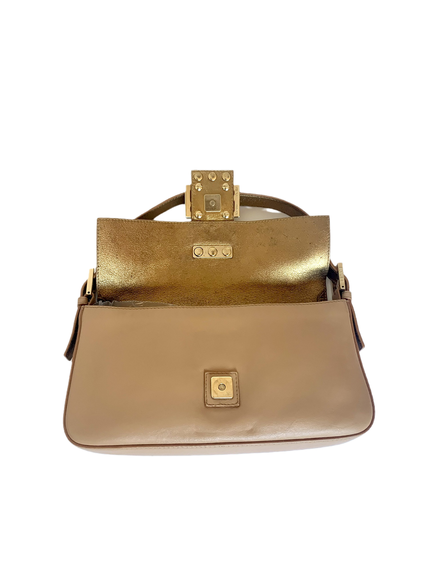 Fendi Baguette Beige Leather with Gold Studded Metal Buckle