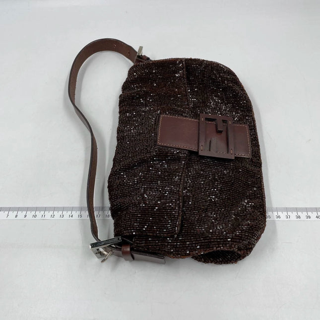 Fendi Baguette Vintage Dark Chocolate Brown Glitter Beads