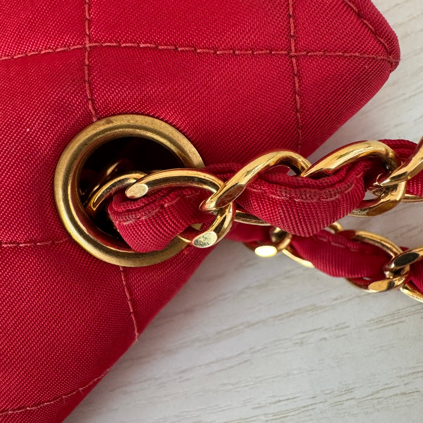 Chanel Classic Flap Medium Vintage Red Nylon Satin with 24k Gold Plated HW