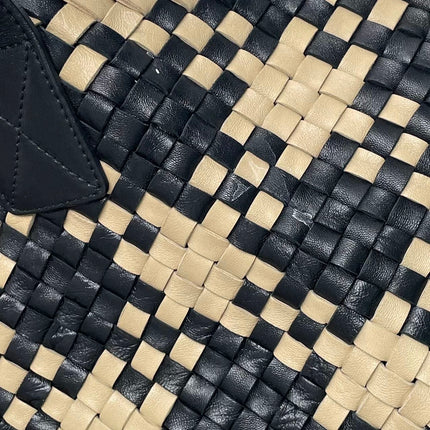 Bottega Veneta Cabat Tote Intrecciato Black and Beige Leather