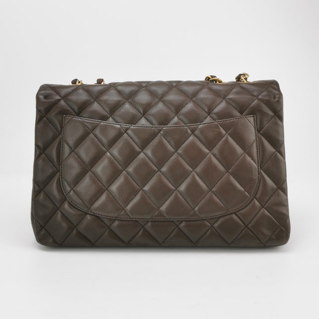 Chanel Classic Flap Jumbo Brown Lambskin Leather Single Flap Gold Hardware