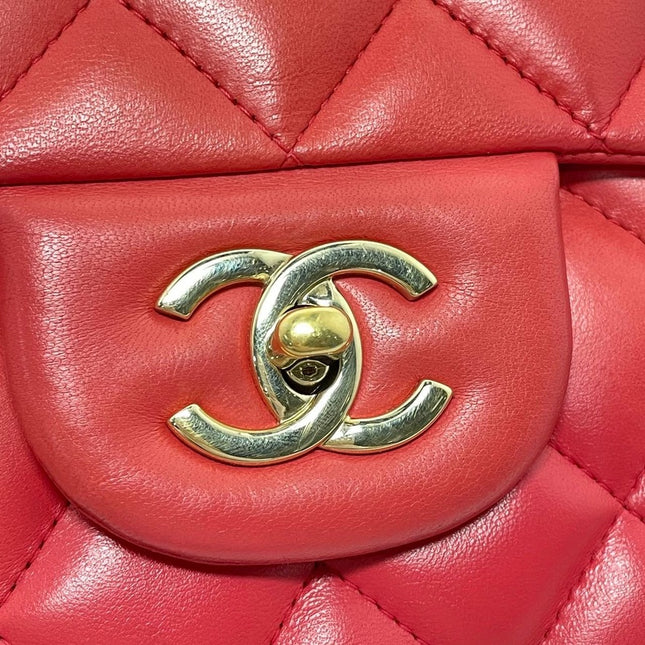 Chanel Classic Flap 2009 Large Red Leather Gold Hardware Velvet Chain Matelasse Strap