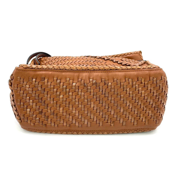 Loewe Puzzle Small Leather Woven Caramel Tan Crossbody Bag