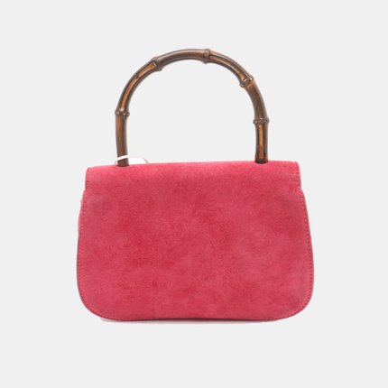 Gucci Bamboo 1947 Night Super Mini Pink Suede Evening Bag with Chain