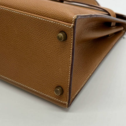 Hermes Kelly 32 Sellier Vintage Gold Epsom Leather Gold Hardware With Strap 1990