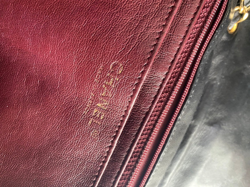 Sold Chanel Classic Flap Jumbo Vintage Black Lambskin Leather with 24k Gold Hardware
